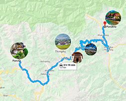 Paro to Punakha Map 