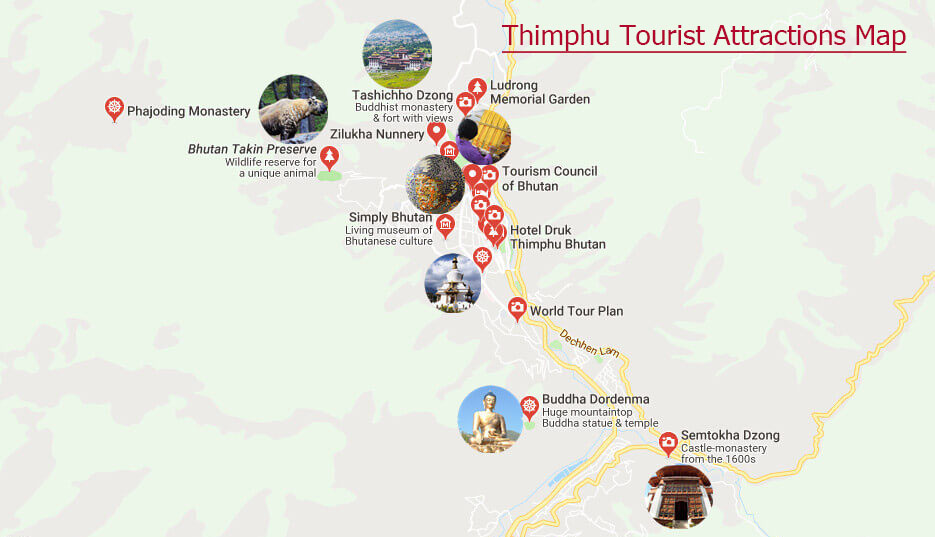 Thimphu Tourist Attractions Maps