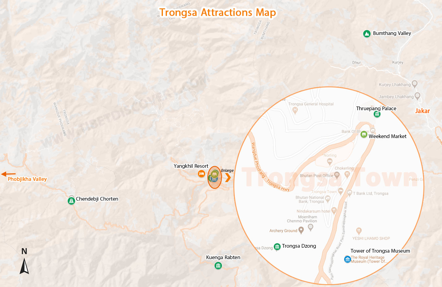 Trongsa Attractions Map